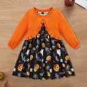 Patgoal Kid Toddler Girl Fall Dress+Cardigan 2 Piece Pumpkin Sleeveless Dress and Cardigan Set Halloween Thanksgiving Outfits (Orange)