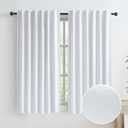 KEQIAOSUOCAI 100% Blackout Linen Curtains Back Tab Rod Pocket Bedroom Curtains 63 Inch Length Flax Burlap Textured Farmhouse Style Noise Reducing Sun Blocking Drapes W50 x L63, 2 Panels, Pure White