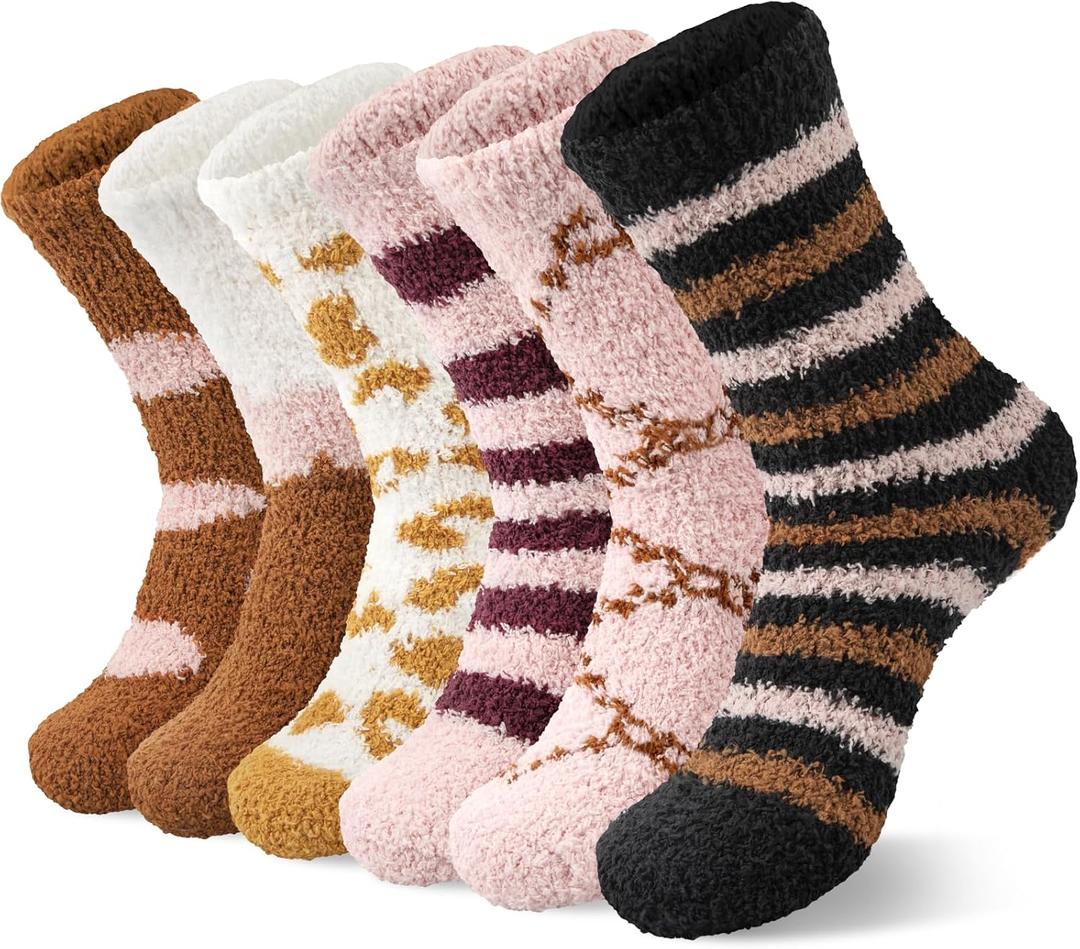 YSense 6 Pairs Womens Fuzzy Fluffy Socks Cozy Soft Warm Winter Fleece Sleep Comfy Crew Slipper Socks