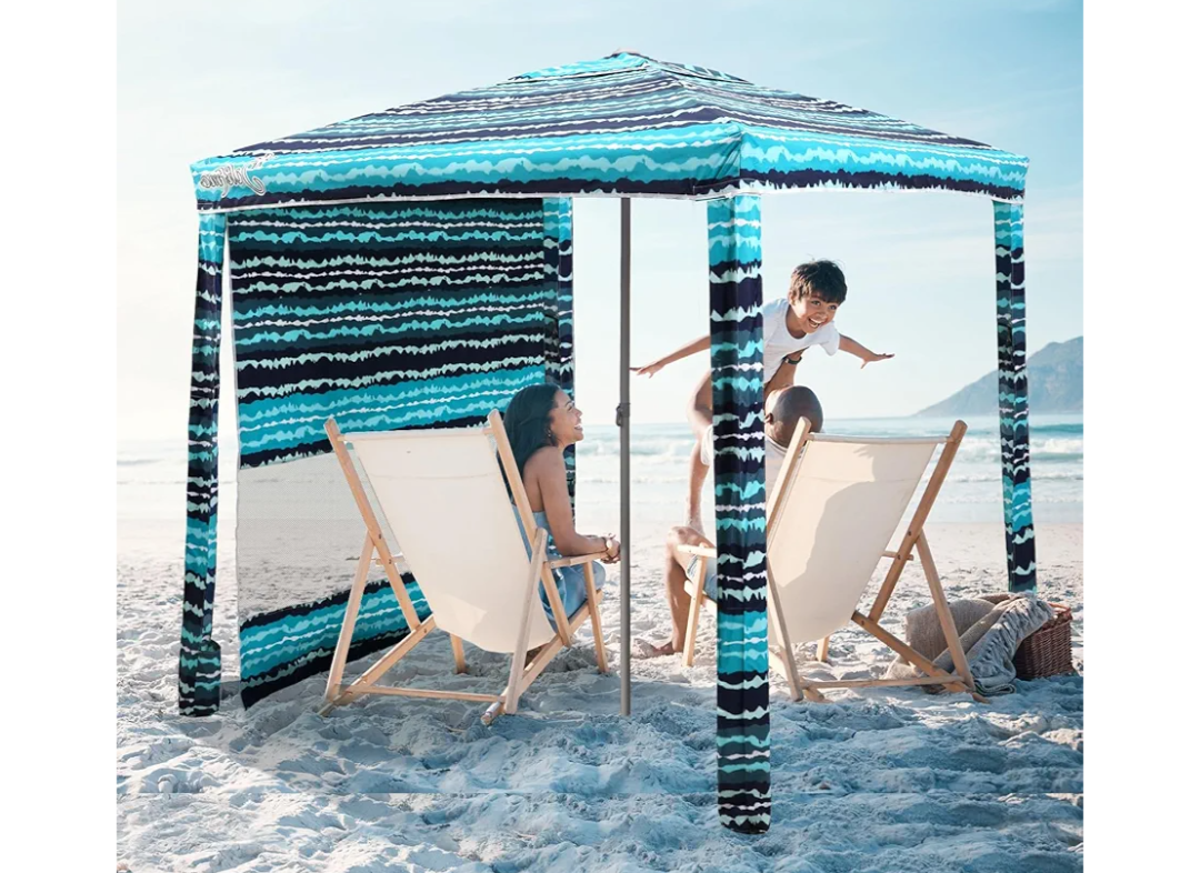 Beach Cabana, 6.2'×6.2' Beach Canopy with Side Wall, UPF 50+ UV Protection Easy Setup Tent Sun Shelter with Sand Pockets for Whole Family (Green Stripes)