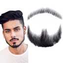 Fake Mustache Fake Beard Goatee Beard Realistic 100% Human Hair Full Hand Tied Goatee False Beards Lace Invisible Fake Mustache for Halloween Dressing Men Makeup Entertainment (Black)
