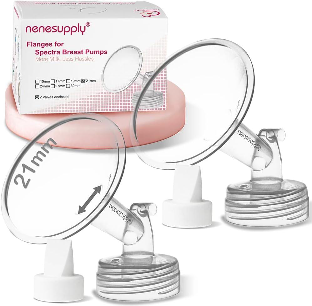 Nenesupply 21mm 2 pc Flanges Duckbill Valves Compatible with Spectra S2 S1 9 Plus Synergy Gold Breastpump Replacement to Spectra Pump Parts Flange Accessories Wide Mouth Work with Backflow Protector