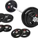 1 Inch Cast Iron Standard Weight Plates with 5FT Standard Barbell Bar & Star Locks, Total 45 Pounds Set (35 Lbs Plates + 10 Lbs Bar)