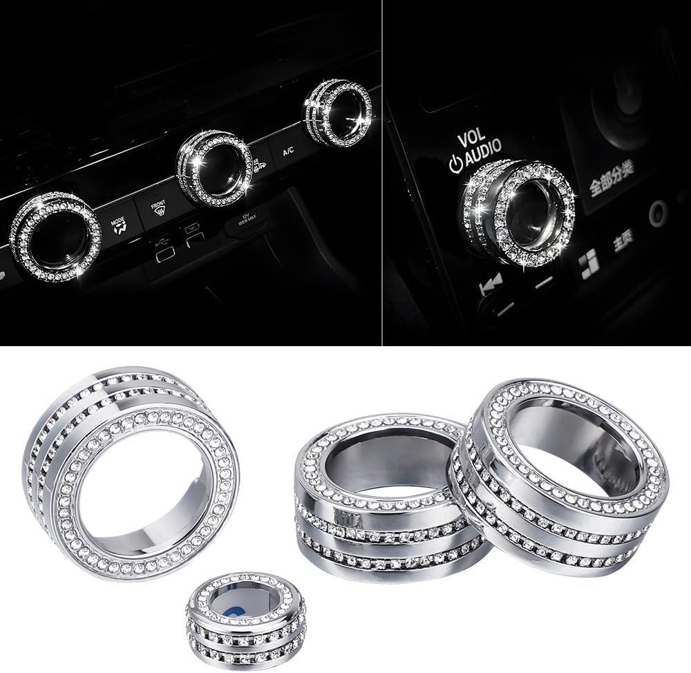 LECART Bling Car Accessories Fit for Honda Civic11th Gen 2022 2023 2024 2025 Air Conditioner AC Switch Knob Covers Glitter VOL Tune Knob Auto Interior Decoration Trims Metal Decal Cover Stickers 4 Pcs