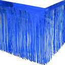 4 Pack Metallic Foil Fringe Table Skirt Tinsel Party Table Skirt Banner for Parade Floats Mardi Gras Party DecorationL108 inH 29in (Blue)