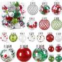Teeanzo 30Pcs Clear Christmas Tree Ball Ornaments Set, Multi-Size Plastic Balls Red Green White Colorful Variety Shatterproof Ornaments with Hanging Loops for Xmas Tree Decoration Home Holiday Party