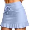 2 x Women's High Waisted 15'' Swim Skirts Tummy Control Bathing Suit Skirt Bottoms Swimsuit with Liner Pockets (Blue, XL)