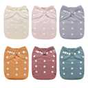 ALVABABY Baby Cloth Diaper 6 Pack with 12 Inserts One Size Cloth Diaper Covers Adjustable Washable Reusable for Baby Girls and Boys 6BM109 (Beige/Light Pink/Gray/Light Orange/Bean Paste/Gray Blue)
