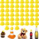 Sratte 50 Pcs Miniature Construction Hat Mini Construction Toy Doll Hats Plastic Miniature Bottle Topper for Party (Yellow)