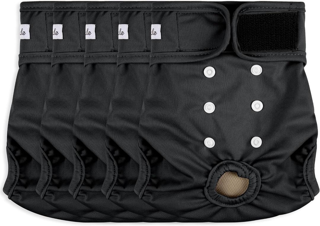 Female Dog Diapers 5Pcs - Premium Reusable Diapers for Doggie in Heat - Highly Absorbent Dog Diapers Female for Pet Incontinence with Adjustable Snaps,Black, M