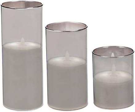Cypress Home Beautiful Smoke Glass LED Wax Pillar Candle Table Top Décor, Set of 3-11 x 4 x 4 Inches Indoor/Outdoor Decoration for Homes, Yards and Gardens