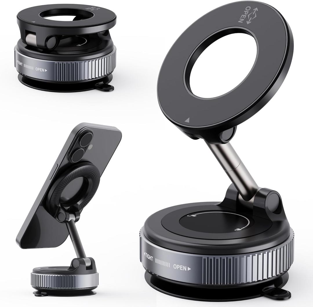 2026 Upgraded Vacuum Magnetic Car Phone Holder 360 Reinforced 96LBS Ultra Suction Cup Phone Mount for MagSafe Cell Phone Holders for Your Car/Gym/Mirror Mount for iPhone & Android