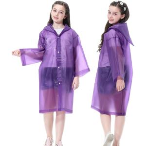 Kids Rain Poncho, Reusable EVA Children Raincoat for 6-13 Girls Boys, Waterproof Rain Jackets Rainwear with Hood (2 Purple)