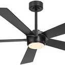 ELEHINSER 54" Ceiling Fan with Light and Remote Control, Modern Dimmable LED Light, 6-Speed Noiseless Reversible DC Motor, 5 Plywood Ceiling Fan for Kitchen Bedroom Living Room Black