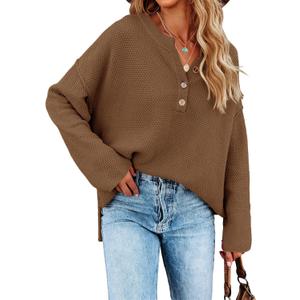 Saodimallsu Womens V Neck Oversized Sweaters Batwing Long Sleeve Button Up Henley Tops Pullover Loose Chunky Knit Jumper Small
