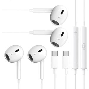 2 Packs USB C HeadphonesType C for iPhone Wired Headphones for iPhone 16/15/17 Earbuds with Mic and Volume ControlHi-Fi Stereo In Ear Earphones for Galaxy S24/S23~S20/Note 10/20 (White+White)