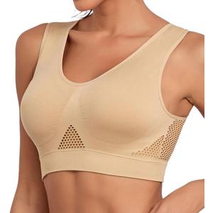 Women Breathable Bras No Underwire Slight Lift up Comfortable Air Sports Bra Removable Pads (Medium, Nude)