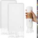 Decorative Turkish Hand Towels - Thin & with Fringe - Set of 2 (30" x 18") - for Powder Room & Kitchen - Multifunctional as - Kitchen Dish Cloths, Hand Towels for Bathroom, Face Cloths, Ecru
