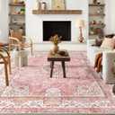 Pink Rug 6'x9' Area Rugs,Boho Washable Rug for Living Room Bedroom Dining Room,Large Vintage Bohemian Distressed Oriental Carpet Non Slip,Blush Floral Flowers