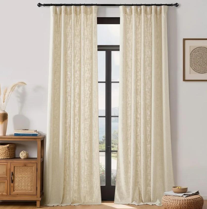 NICETOWN Pinch Pleated Natural Thick Linen Curtains 84 inches Long for Living Room 2 Panels Set, Back Tab/Rod Pocket with Pleat Tape Privacy Added Window Treatments for Farmhouse/Bedroom, W55 x L84