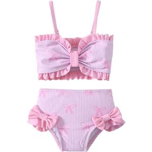 SuperGlee Toddler Baby Girls Swimsuit Two Piece Floral Stripe Swimwear Infant Summer Beach Bikini Bathing Suit (US, Age, 6 Months, 12 Months, Pink Stripes)