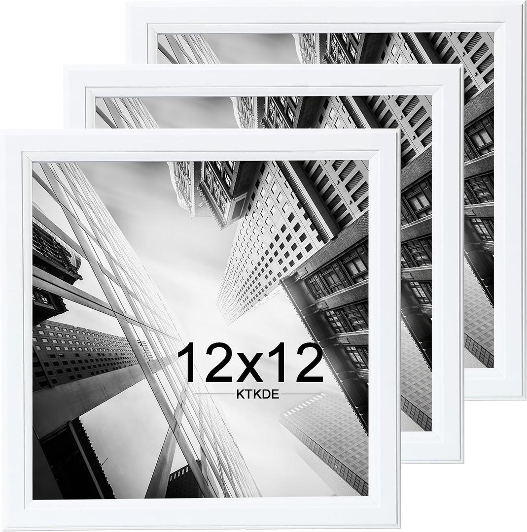 KTKDE 12x12 Picture Frame Set of 3, White Wooden frames, Wall Hanging Display, Best Square Photo Frame Studio Gallery for Photos, Posters & Art Prints, 12X12in -3Pack