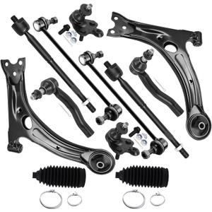 12pc Set Front Suspension Kit Lower Control Arm Inner Tie Rod End Outer Tie Rod End w/Boots Sway Bar End Link Lower Ball Joint Replacement for 2004-2009 For Toyota For Prius
