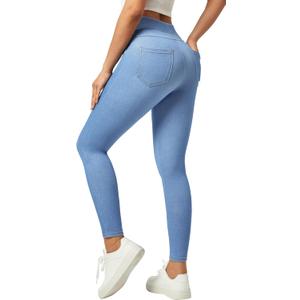 IUGA Stretchy Jeans for Women High Waist Jeggings Tummy Control Skinny Jeans Pull on Leggings with Pockets Trendy Casual (Blue, M)
