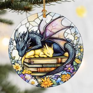 Christmas Ornaments, Dodosky 2.8in Ceramic Dragon Ornament, Xmas Decor, Christmas Tree Ornaments, Xmas Decorations for Tree, Holiday Ornament, Book Lover Gift, Gifts for Bookworm, Dragon Lovers