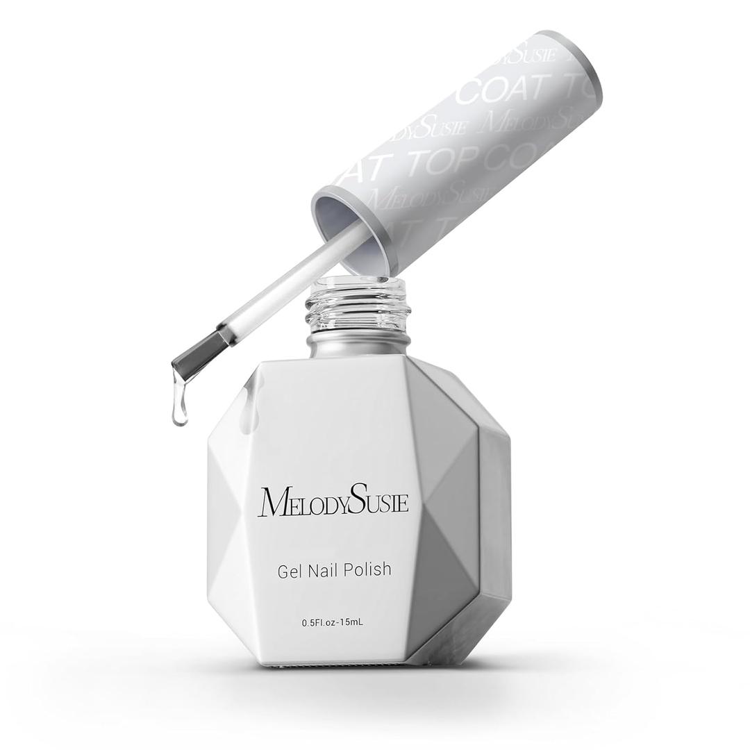 MelodySusie Gel Top Coat-15ml No Wipe Top Coat, High Gloss Shine Finish Long Lasting Top Gel for Clear Nail Gel and Acrylic Nails, for Home DIY and Nail Salon 0.5fl oz, 1620