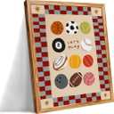 Framed Let's Play Sports Balls Canvas Wall Art 08x10 inch Vintage Checkered Sports Themed Poster Trendy Kids Room Decor for Nursery Bedroom Playroom