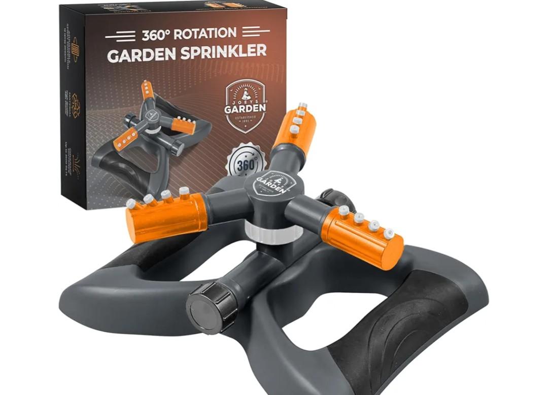Joeys Sprinkler for Yard, Rotating Garden Sprinkler for Large Area Coverage, Lawn and Yard Sprinklers (Orange)