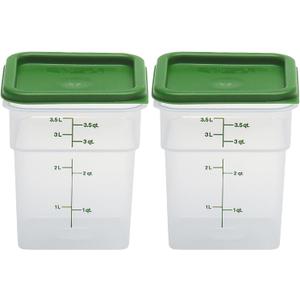 Cambro Food Storage Container with Lid (Microwave Safe and BPA-Free) - 2 Pack - Classic Series Square with Green Lid - 4 QT (Quart) - Commercial Grade for Food Prep (Translucent)