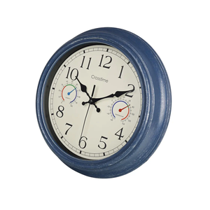 12 Inch Outdoor Clock with Thermometer and Hygrometer Combo, Rustic Vintage Waterproof Indoor Outdoor Wall Clocks for Patio Pool Garden Bathroom Decor - Blue