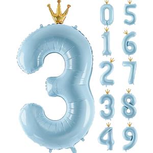Number 3 Balloon with Crown, Large number balloons 40 inch, 3rd Birthday Party Decorations Supplies 3 Year Old Sign Decor, Blue