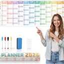 2026 Wall Planner Large 47.2"x16.5"  Double-Sided Laminated Year Calendar with Rolled Packaging, No-Crease Design, 8 Stickers  Home Office Wall Organiser, Bright Colours