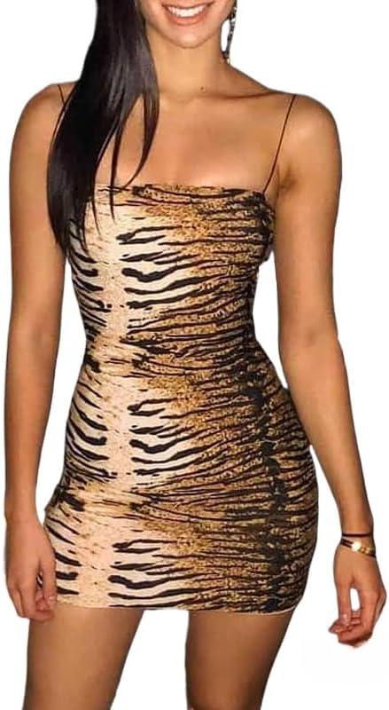 Sexy Leopard Print Sleeveless Bodycon Going Out Cheetah Print Dress Summer Mini Dress Tiger Print Dress L