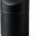Small Mini Trash Can with Lid, Matte Black Tabletop Garbage Can, Tiny Countertop Trash Can for Coffee Bar & Office Desk, Premium Metal Swing Top Waste Bin for Makeup Vanity, 1.5 L/0.40 Gal (Black)