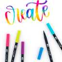 Tombow 56185 Dual Brush Pen Art Markers, Bright, 10-Pack. Blendable, Brush and Fine Tip Markers