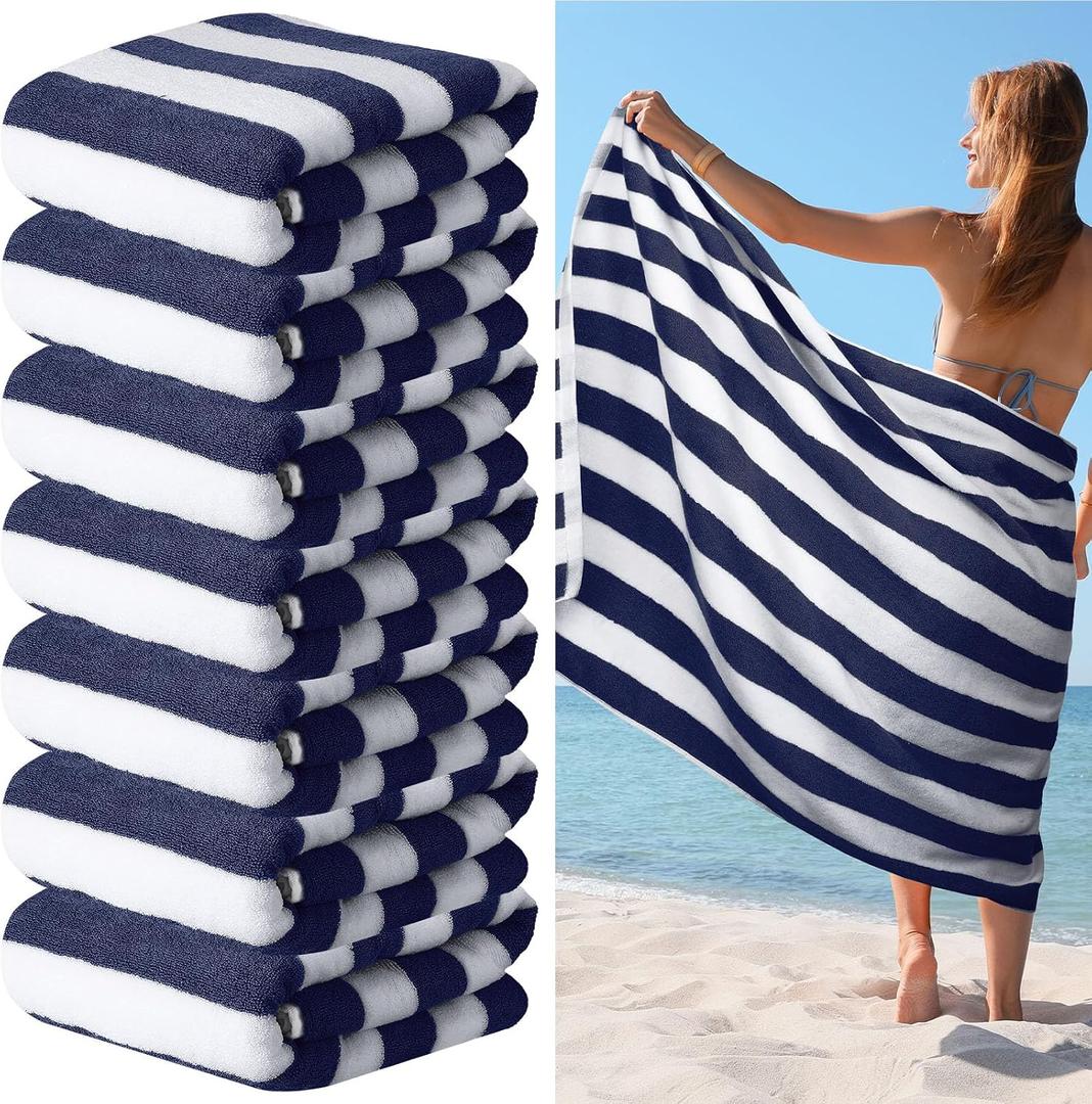 EBOOT 7 Pieces 100% Cotton Pool Beach Towels 30 x 70 Inch Cabana Oversized Basics Turkish Pool Bath for Hotel Swimming Bathroom(Navy Blue)