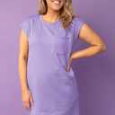 Poetsky Women's Summer Casual T Shirt Dress Short Cap Sleeve Crewneck Loose Basic Shift Mini Dresses (Purple, L)