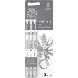 Winsor & Newton Fineliner Fine Point Pen Set, Assorted, Set of 3, Cool Grey