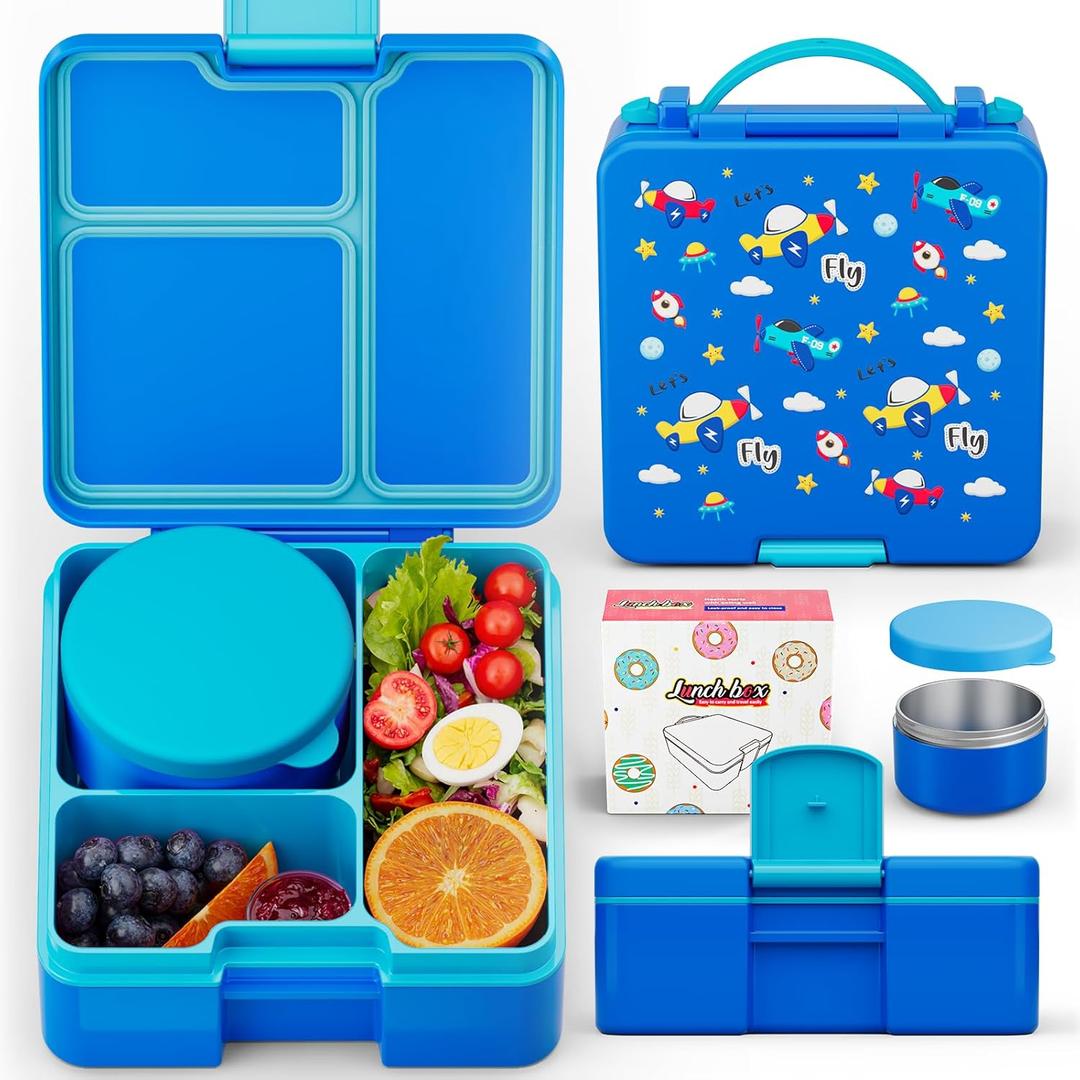 QCQHDU 2000ML Bento Lunch Box with 3 Compartments Container & Leak-Proof 8oz Insulated Food Jar, Suitable for Adults, Kids, and Toddlers QCQHDU 2000ML Bento Lunch Box with 3 Compartments Container & Leak-Proof 8oz Insulated Food Jar, Suitable for Adults, Kids, and Toddlers