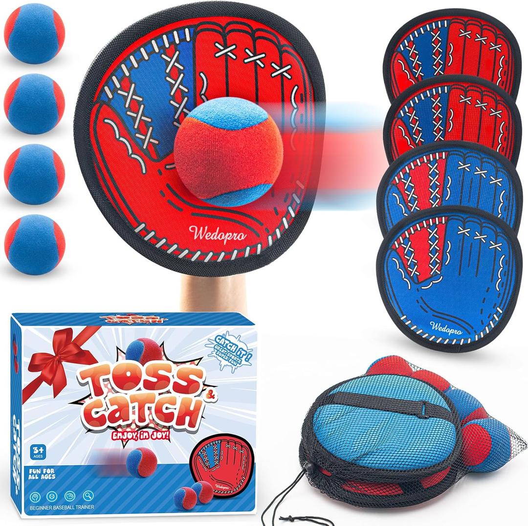 Toss and Catch Ball Game, Kids Toddler Baseball Glove & Catch Ball Toys, Outdoor Games for Family, Toys for Beach Yard Pool Outside, Birthday Easter Gift for Ages 3 4 5 6 7 8-12 Year Old Boys Girls (Red and Blue)
