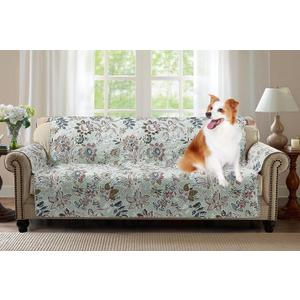 Brilliant Sunshine Beautiful Burgundy Flowers Couch Cover, Quilted Large Sofa Slipcover, 70" Seat Width, Reversible Furniture Protector, 2" Strap, Washable Cover for Pets, Kids, Dogs, Cats, Green