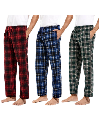 DG Hill 1Pack or 3Pack Mens PJ Pajama Pants Bottoms Fleece Lounge Pants Sleepwear Plaid PJs with Pockets Microfleece XS