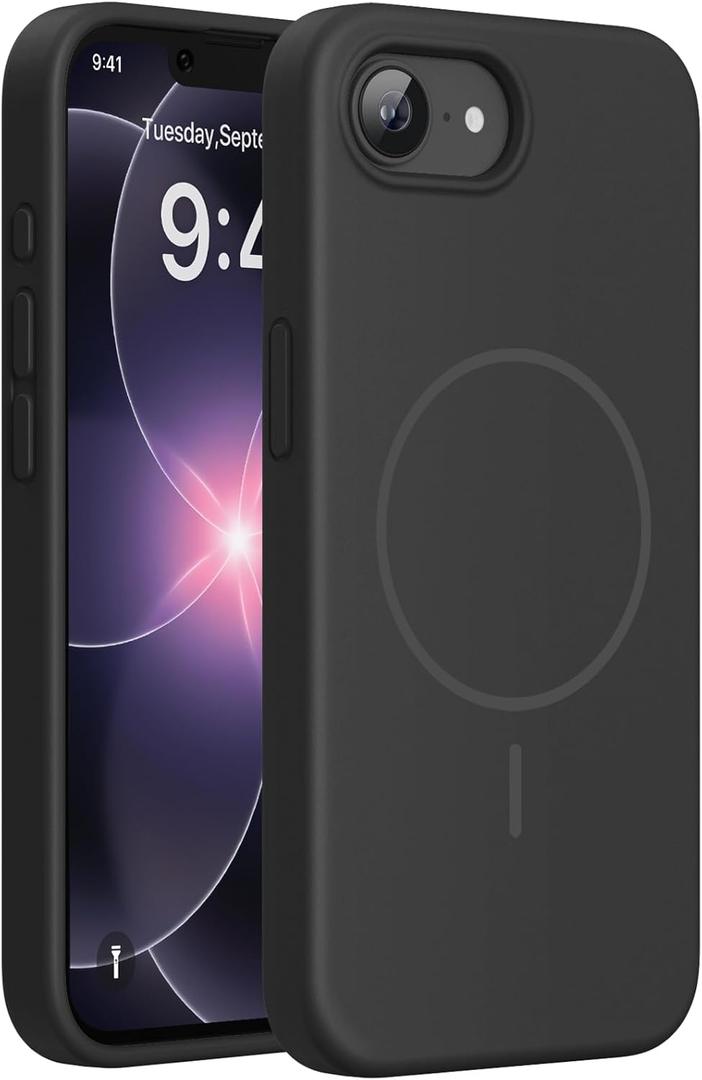Miracase Magnetic for iPhone 17e Case & iPhone 16e Case, [Soft Anti-Scratch Microfiber Lining], Compatible with MagSafe, Silicone Shockproof Protection Phone Case for iPhone 17 e/16 e, Black