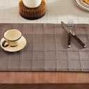ZeeMart Linen Checked Placemats Set of 6, Plaid Embroidery Textured Table Mats, Double Layer Thick Farmhouse Rustic Place Mats for Kitchen Dining Table Home Decor, Cocoa Brown 13x19 Inch