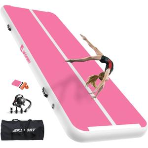 AKSPORT Gymnastics Air Mat Tumble Track Tumbling Mat Inflatable Floor Mats with Air Pump for Home Use/Tumble/Gym/Training/Cheerleading/Parkour/Beach/Park/Water