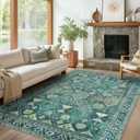 GENIMO 9x12 Area Rugs for Living Room, Machine Washable Low Pile Rugs, Non Slip Vintage Rug for Bedroom, Dining Room, Home Office, Kitchen, Peacock Green